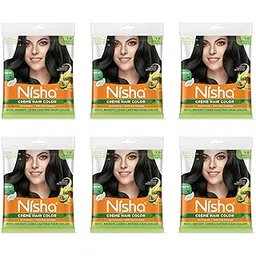 Nisha creme hair color with sunflower avocado oil & henna extracts 100% grey coverage no ammonia (20ml+20gm x 1) (Pack of 6, (NATURAL BLACK 1)) …-picture-11