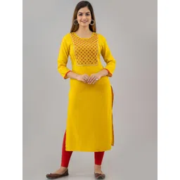 NISHABD Ethnic Motifs Yoke Design Mirror Work Straight Kurta-picture-15