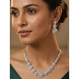 Niska Rhodium-Plated Cubic Zirconia Stone-Studded Jewellery Set-picture-32