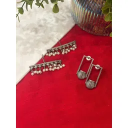 Niska Set Of 2 Silver-Plated Oxidised Artificial Beaded Contemporary Shaped Studs-picture-37