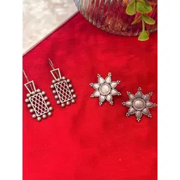 Niska Set Of 2 Silver-Plated Oxidised Rectangular Shaped Studs-picture-30