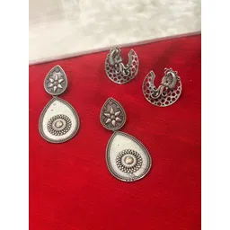 Niska Set Of 2 Silver-Plated Oxidised Teardrop Shaped Drop Earrings-picture-40