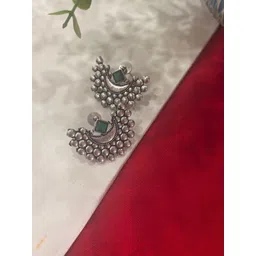 Niska Silver-Plated Artificial Stones Studded Crescent Shaped Oxidised Chandbalis-picture-11