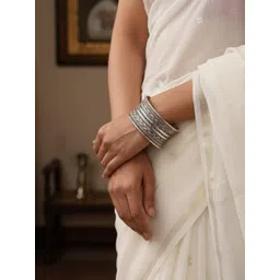 Niska Women Brass Oxidised Silver-Plated Cuff Bracelet-picture-10