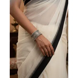 Niska Women Brass Oxidised Silver-Plated Cuff Bracelet-picture-12