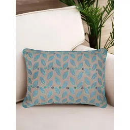 NISRAG HOME Blue & Grey Floral Embellished Cotton Rectangle Cushion Cover-picture-33