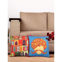 NISRAG HOME Blue and Red 2 Pieces Ethnic Motifs  JHAROKHA PAGRI Cushion Covers-picture-27
