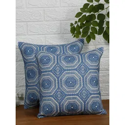 NISRAG HOME Blue & White 2 Pieces Ethnic Motifs Cotton Square Cushion Covers-picture-34