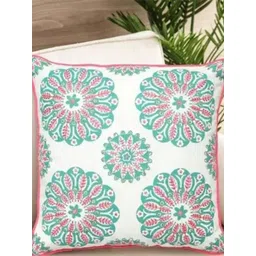 NISRAG HOME Cream Coloured & Green Floral Cotton Square Shaped Cushion Cover-picture-41