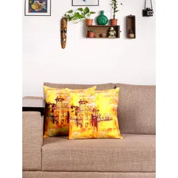 NISRAG HOME Yellow and Brown 2 Pieces Ethnic Motifs Cushion Covers-picture-33
