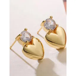 Nitant Minimal Heart Style Stone Studded Korean Fashion Earrings-picture-12