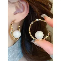 Nitant Pearl Studded Half Hoop Korean Fashion Earrings-picture-23