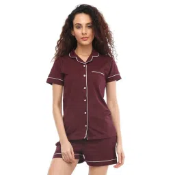 Nite Flite Wine Cotton Shorts Set-picture-23
