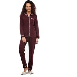 nite flite Women Sangria Wine 100% Cotton Nightwear Full Sleeve | Top and Pyjama Set (Sangria Wine, M)-picture-11