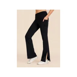 Nite Flite Women's Side Slit Yoga Pants- Midnight Black-picture-18