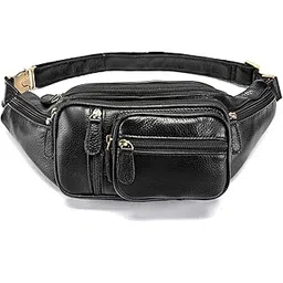 niucunzh Genuine Leather Large Fanny Pack Waterproof Hip Belt Bag Waist Bag Crossbody Sling Backpack Black-picture-46