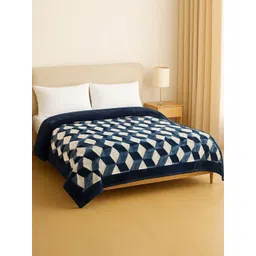 Nivasam Navy Blue & White Floral Mink Mild Winter 450 GSM Double Bed Blanket-picture-14