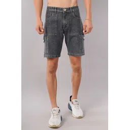 Solid Men Denim Grey Denim Shorts-image-9