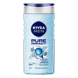 NIVEA MEN Pure Impact Shower Gel, 250ml, (Hair, Face & Body Wash) image 1