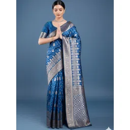 NIWAA Ethnic Motifs Zari Silk Blend Handloom Banarasi Saree-picture-29