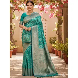 NIWAA Woven Design Zari Silk Blend Heavy Work Saree-picture-23