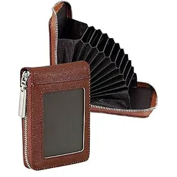 niwlix 9 Slot Vertical Credit Debit Card Holder Money Wallet Zipper Coin Purse for Men Women (Brown)-picture-14