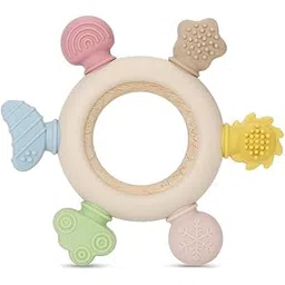 Niwlix Silicone Baby Teething Ring, Multi-Coloured Textured Sensory Toy with 6 Soothing Elements Baby Teether 6-12 Months Soft-picture-11