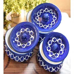 niyara Blue Ceramic (Set of 3 ) Handpainted Jars & Containers with Lid-picture-16