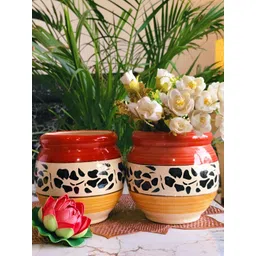 NIYARA Red & Yellow 2 Pieces Mughal Printed Ceramic Planters-picture-40