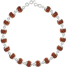 njels ™ 925 Hallmarked Handmade Dual Wire Silver Rudraksha Rakhi for Brother Silver Bracelet for Men with Extension Chain | Rakhi for Brother (6.5 MM Natural Beads) (Brown Colour)-picture-53