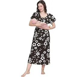 nkness Kaif Relax WEAR Women's Maternity Feeding Nightdress with Zip | Soft Cotton Lounge & Sleepwear for Pregnant & Nursing Women-picture-53