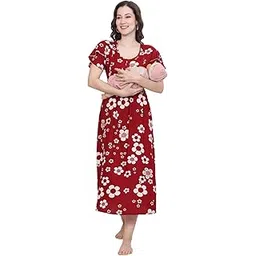 nkness Kaif Relax WEAR Women's Maternity Feeding Nightdress with Zip | Soft Cotton Lounge & Sleepwear for Pregnant & Nursing Women (Standard, Black Daisy, L)-picture-39