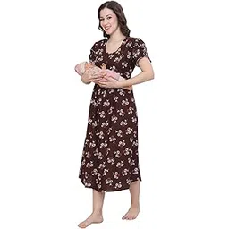 nkness Kaif Relax WEAR Women's Maternity Feeding Nightdress with Zip | Soft Cotton Lounge & Sleepwear for Pregnant & Nursing Women (Standard, Black Daisy, L)-picture-26
