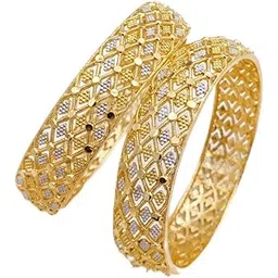 nkr gold Gold-Plated Designer Bangles for Women | Intricate Lattice-Cut Filigree Pattern with Dual-Tone Detailing | Lightweight Traditional Wedding & Festive Jewelry | Elegant Diamond-Textured Craftsmanship | Set of 2 Luxury Openwork Kada Bangles-picture-20