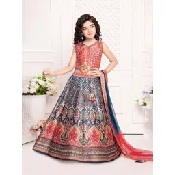 NKV Girls Printed Mirror Work Lehenga With Blouse & Dupatta-picture-35