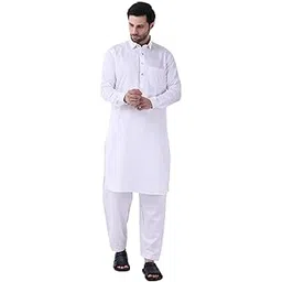 nm narrow margin Man's Kurta Pajama Set Pure Cotton White with Elastic Waist Pant-picture-48