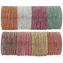 nmii Glass with Zircon Gemstone and Beads Studdded Glossy Finished Traditional Bangle Set For Women and Girls-picture-16