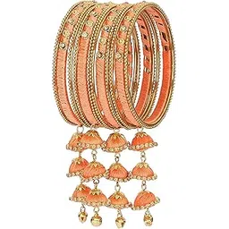 nmii Metal & Silk Thread Jhumka Zircon Latkan Stylish Bangles Set For Women's and Girls | Women's Fancy Latkan Bangles Set | Ethnic Fashion Jewellery- Set of 12 Bangle-picture-47