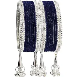 nmii Metal with Zircon Gemstone and Velvet Studded Bells Latkan Bangles Set For Girls and Women I Latkan Bangles, Premium Bangle Bracelet Set I Pack of 16 Bangles-picture-14