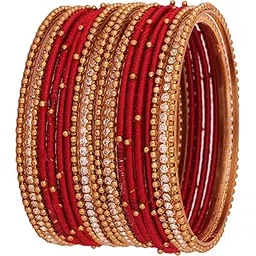 nmii Non-Precious Metal with Base Metal and Zircon Gemstone Studded Ball Chain Linked Glossy Finished Silk thread Bangle set for Women and Girls-picture-39