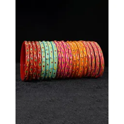 NMII Set Of 20 Zircon Gemstone-Studded & Printed Glossy Bangles-picture-12