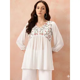 NNAVDHA Floral Embroidered Cotton Top image 1