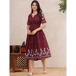 NNAVDHA Floral Embroidered Fit & Flare Midi Dress-picture-11