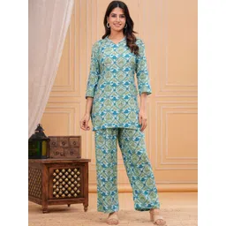 NNAVDHA Floral Printed Shirt Collar Pure Cotton Top & Trouser-picture-13