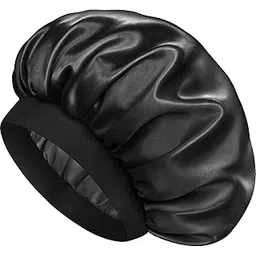 NNR Satin Silk Bonnet for Sleeping, Double Layer Silk Sleep Cap for Men & Women Moisture Retaining Satin Lined Hair Bonnet for Curly and Natural Hair (Black)-picture-37