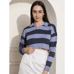 NoBarr Colourblocked Shirt Collar Crop Pullover Sweater-picture-27