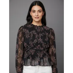 NoBarr Floral Print Bishop Sleeves Peplum Top-picture-37