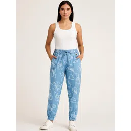 NoBarr Women Floral Printed Easy Wash Pleated Jogger Trousers-picture-24