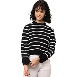 nobarr Women's Acrylic Full Sleeve with Turtle Neck Striped Black Sweter-picture-52