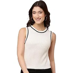 nobarr Women's Acrylic Sleeveless with Round-Neck Dark Blue Sweater Vest-picture-35